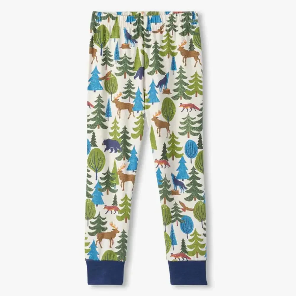 Hatley Pajama Set Kids 4 Natural Forest Scene Stretch Cotton Long Sleeve JZZ868